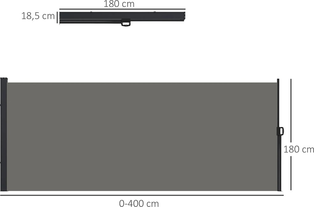 Outsunny Kihúzható Oldalsó Napernyő Szélvédő Paraván Kertkerítés 4 x 1,80 m Alumínium Poliészter Anti-UV Magas Sűrűség 180 g/m² Sötét Szürke | Aosom