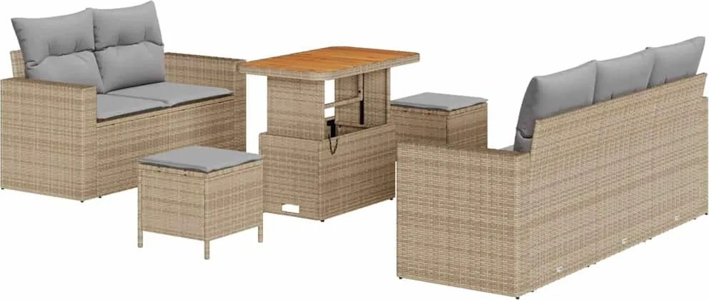 vidaXL Kerti Kanapé Szett párnával 8 pcs Bézs polirattan