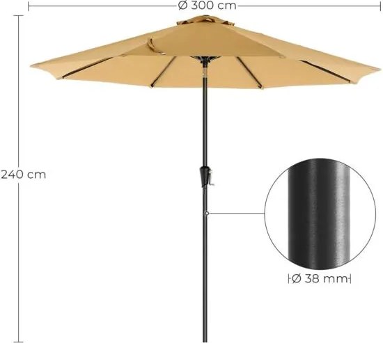 Kerti napernyő, upf 50+, napernyő, 30°-ban dönthető, 3 m, taupe