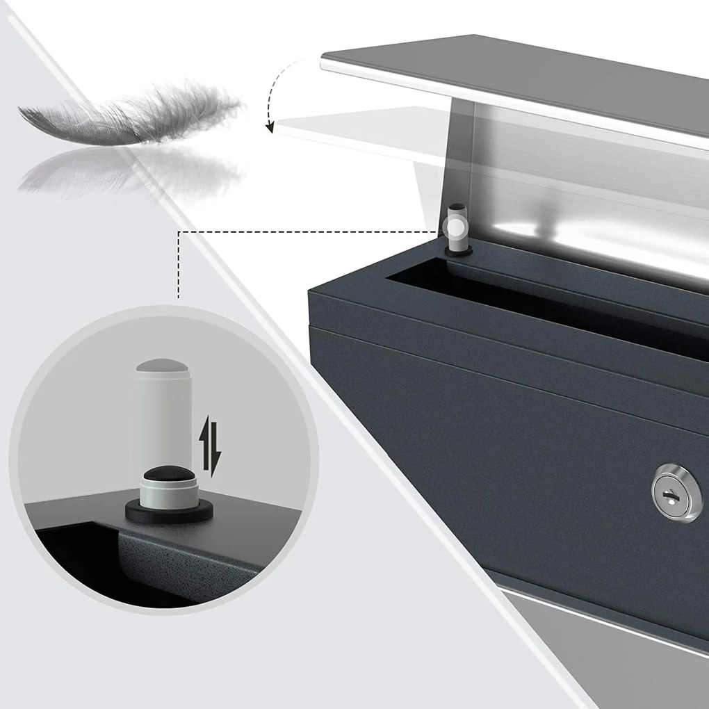 Modern postaláda újságtartóval 10,5x37x37 cm, antracit és ezüst