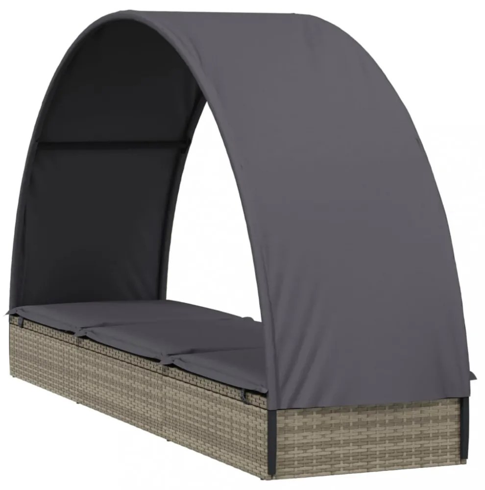 szürke polyrattan napágy kerek tetővel 211 x 57 x 140 cm