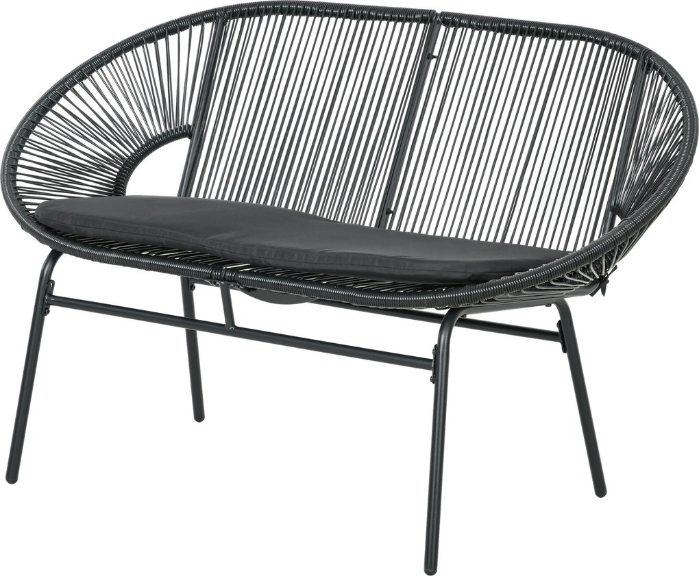 Outsunny 2 személyes Acapulco kerti szék karfával, párnákkal és acél vázzal - 260 kg teherbírással, erkélyre, teraszra, udvarra - 132x72x83 cm | Aosom
