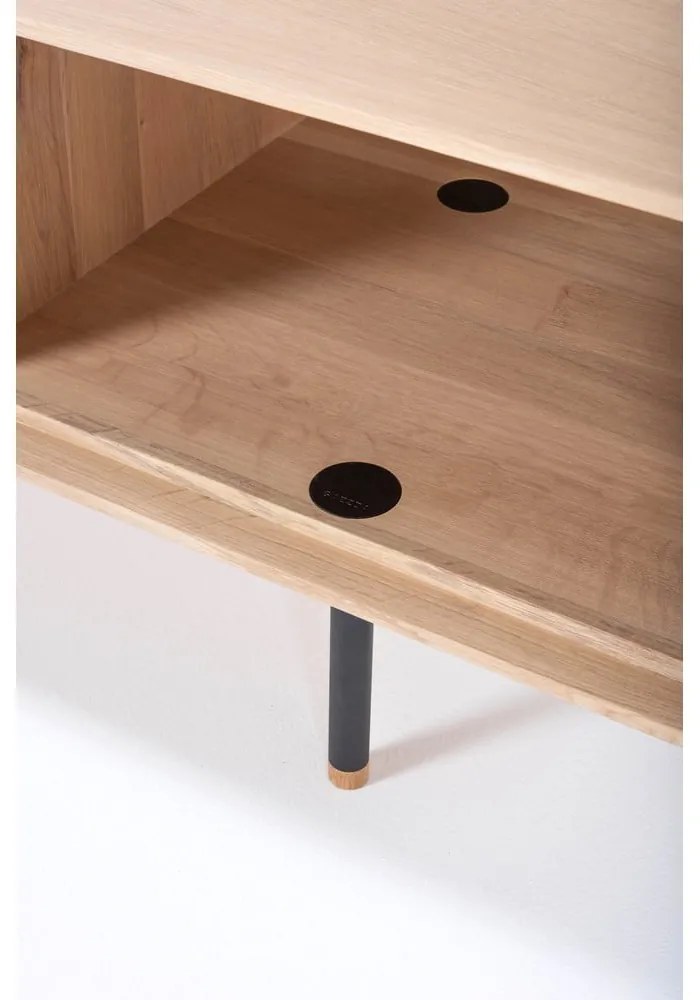 Fekete-natúr színű tölgyfa TV-állvány 160x48 cm Fina – Gazzda