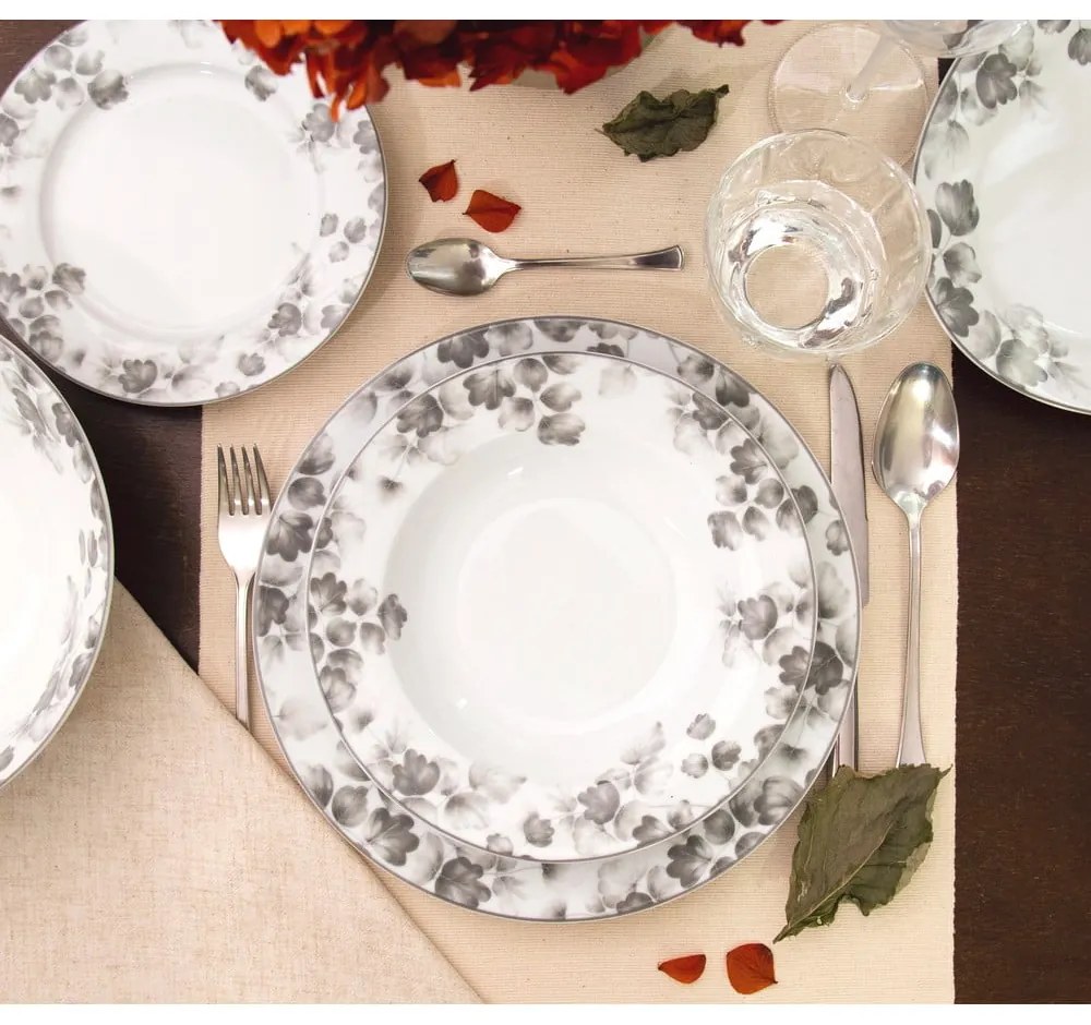 Fehér-világosszürke porcelán desszertes tányér készlet 6 db-os ø 19 cm Foliage gray – Villa Altachiara