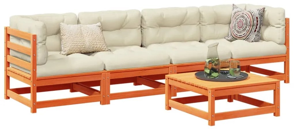 vidaXL 5 részes viaszbarna tömör fenyőfa kerti ülőgarnitúra párnákkal