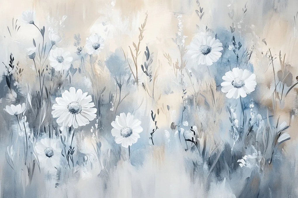 Fotótapéta Flizelina Kert Rét Kék Fehér Margaréta Virágok 104x70,5 ragasztó