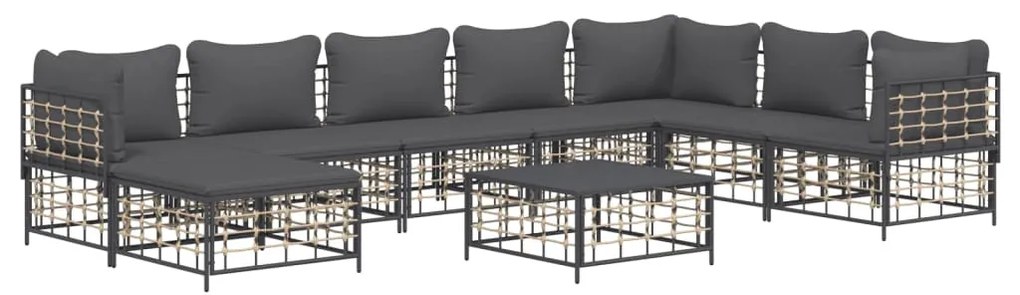 9 részes antracitszürke polyrattan kerti ülőgarnitúra párnákkal