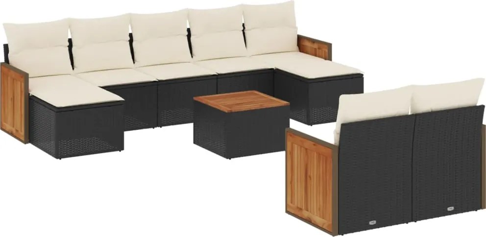 vidaXL 10 részes fekete polyrattan kerti ülőgarnitúra párnákkal