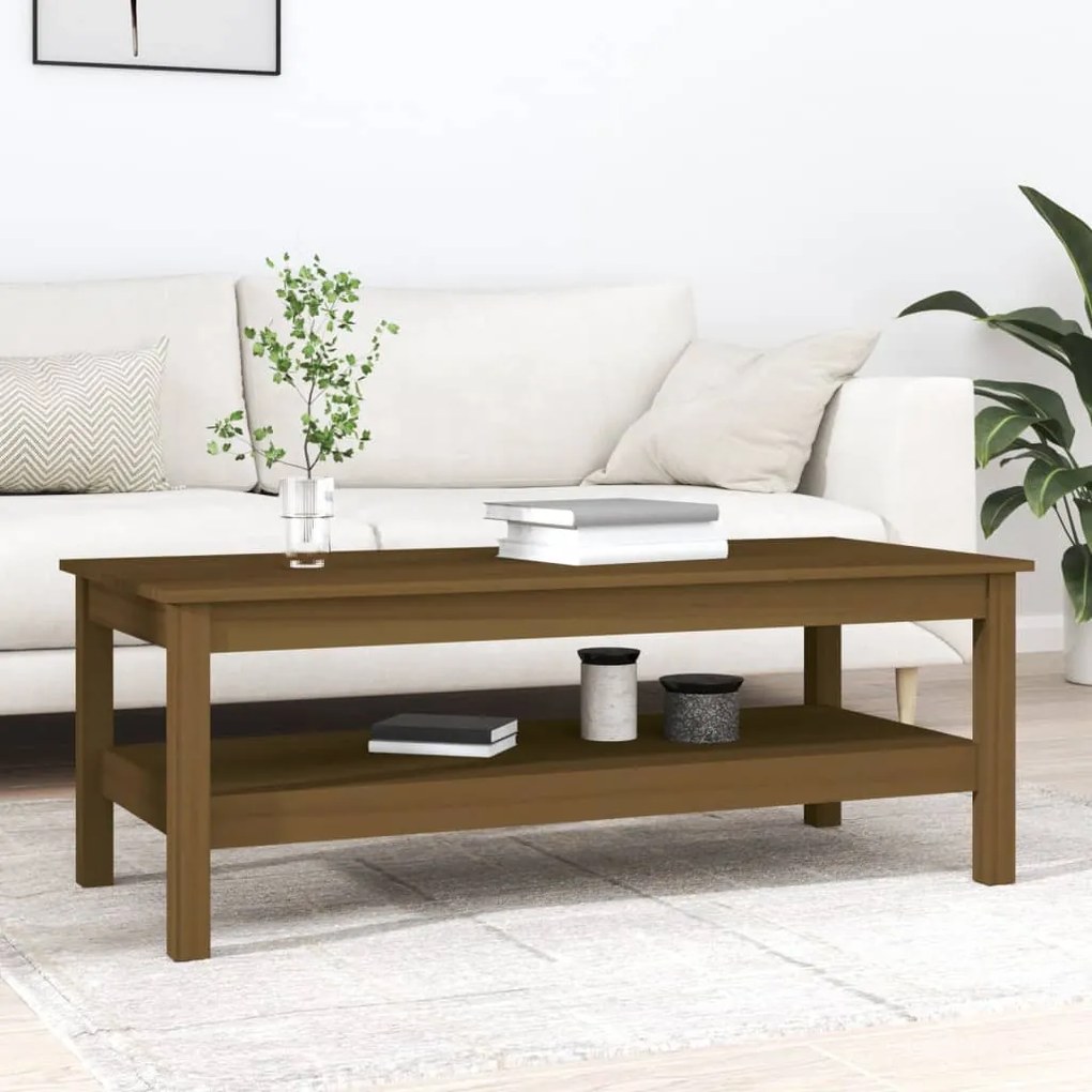 Mézbarna tömör fenyőfa dohányzóasztal 110 x 50 x 40 cm