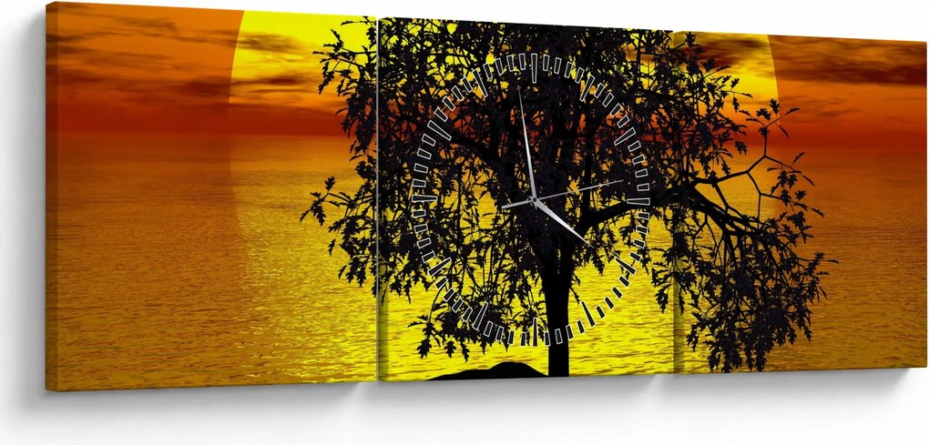 Egy fa sziluettjének képe (órával) (90x30 cm)