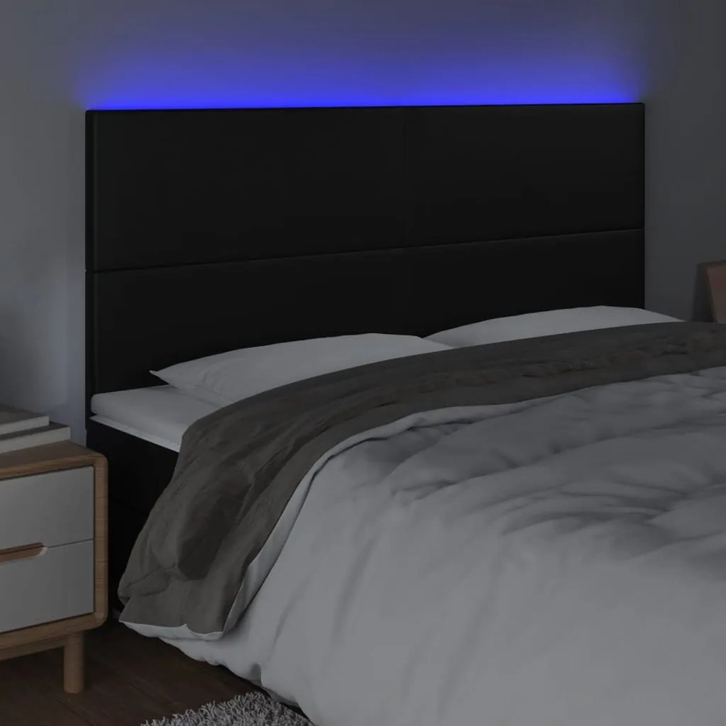 fekete műbőr LED-es fejtámla 180x5x118/128 cm