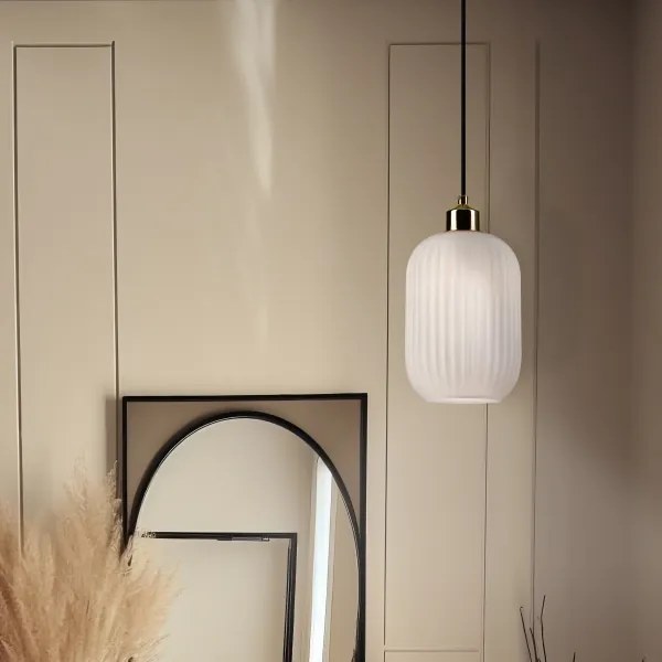 Csillár zsinóron HARMA 1xE27/15W/230V átm. 14 cm fehér/arany