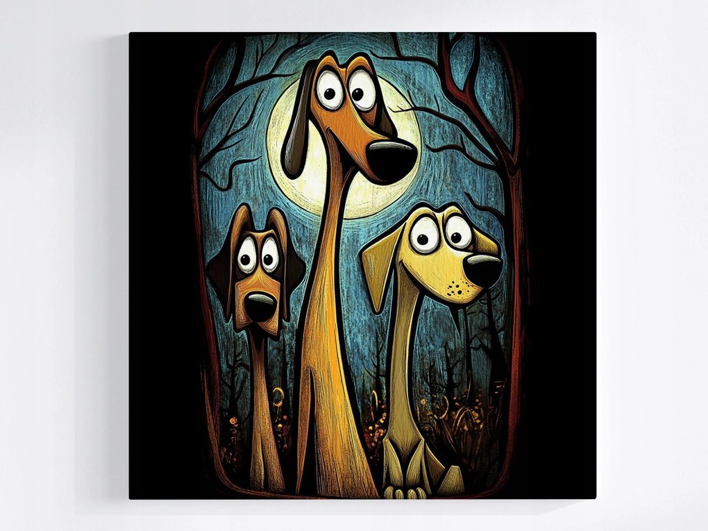 Poszter Vicces Kutyák Trió Kutya Éjszaka Hold Barátság 80x80