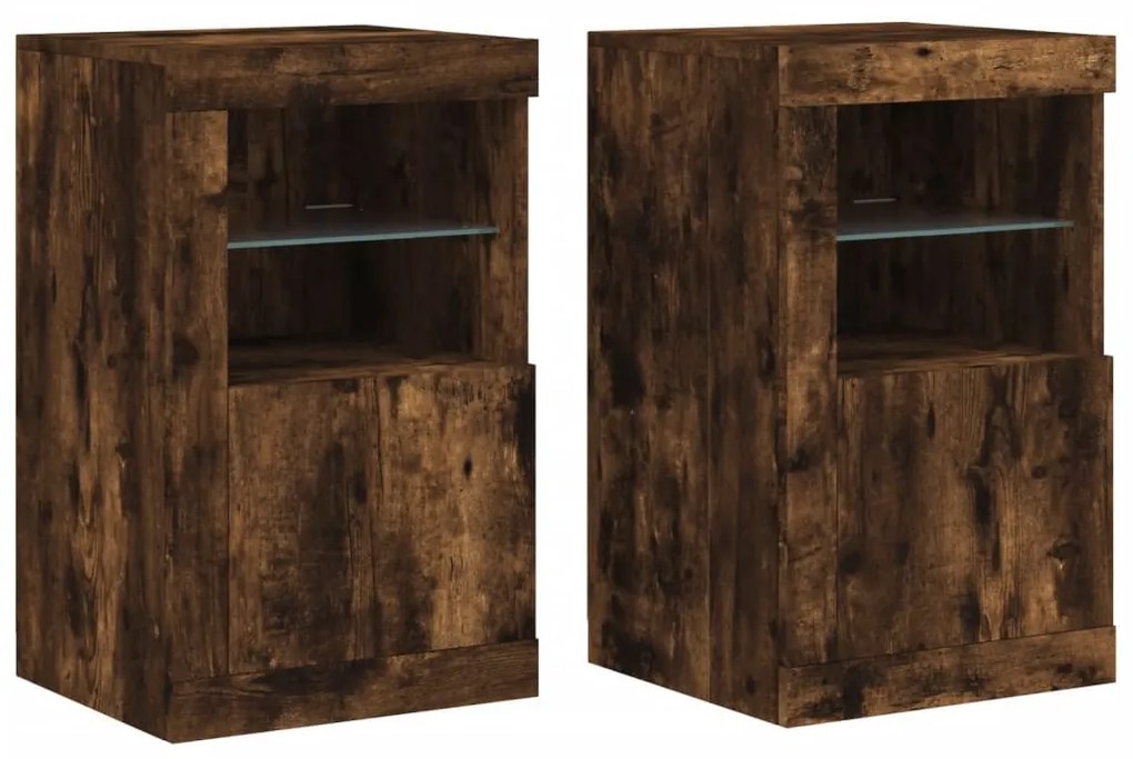 vidaXL 2 db füstös tölgy színű szerelt fa kisszekrény LED-fényekkel