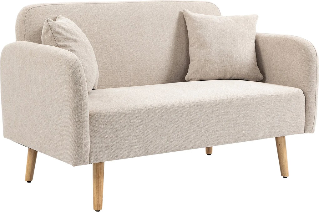 HOMCOM 2 személyes kanapé, 2 párnás, párnázott loveseat, velúr hatású kárpitozott kanapé, karfás, nappaliba, hálószobába, 130 x 70 x 80 cm, krém | Aos