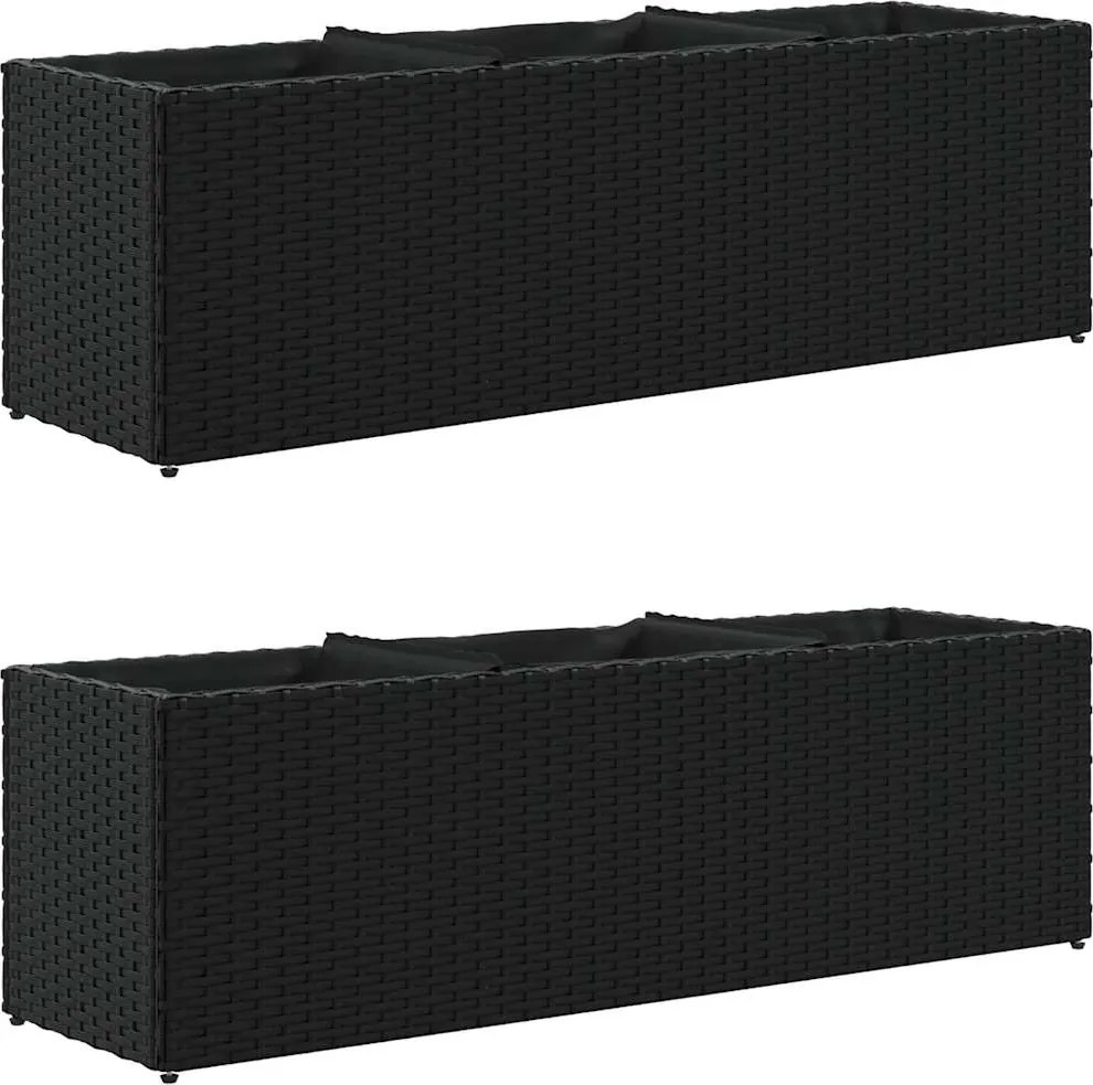 vidaXL 2 db fekete polyrattan kerti ültetőláda 3 cseréppel 105x30x32cm