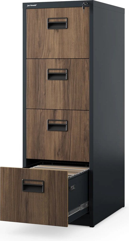 Fém irattároló szekrény 4 fiókkal, antracit/dió, 460x1320x620 mm: SARA Eco Design