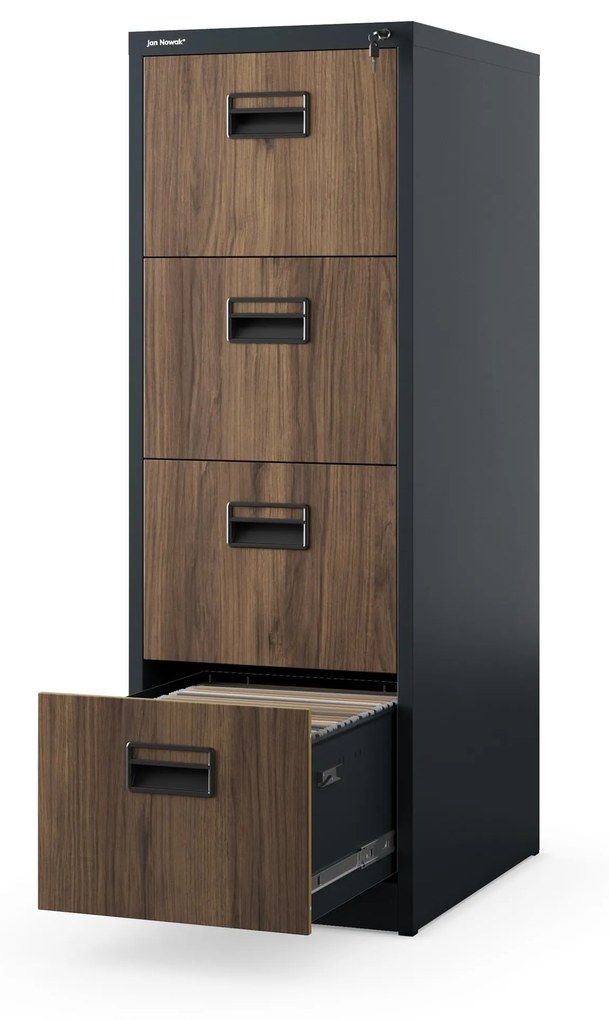 Fém irattartó szekrény, 4 fiókos SARA V4, 460 x 1320 x 620 mm, Eco Design: antracit/ dió
