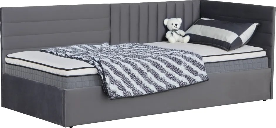 Ágy ágyráccsal, 90x200, szürke Velvet szövet, MEVIA