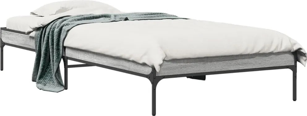 vidaXL sonoma tölgyszínű szerelt fa és fém ágykeret 90 x 200 cm