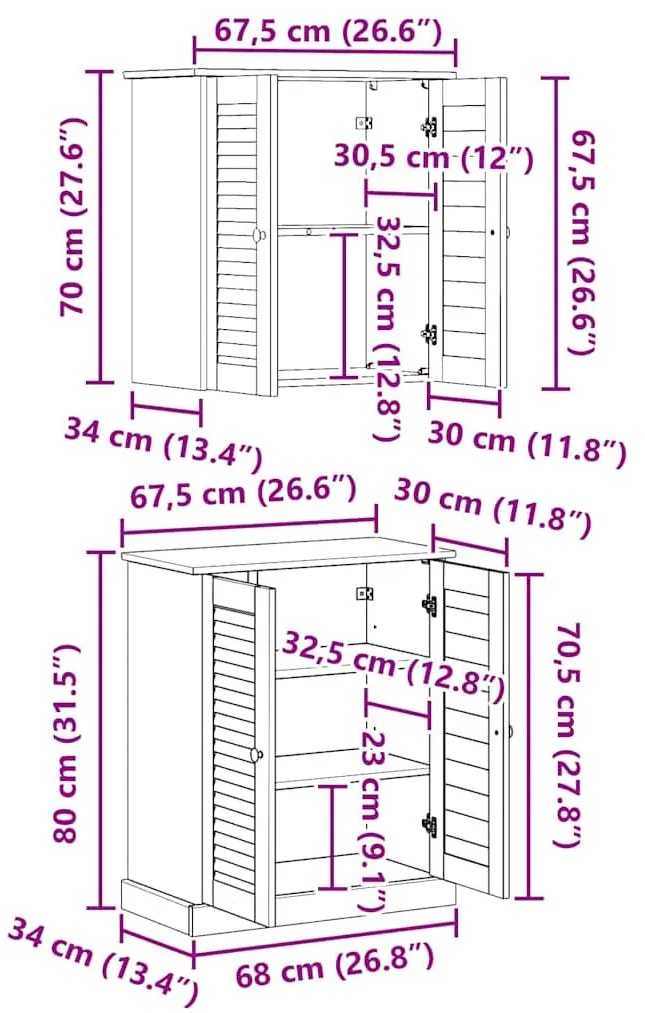 Fürdőszoba bútor szett polcokkal 2 pcs Barna 67.5 x 34 x 80 cm