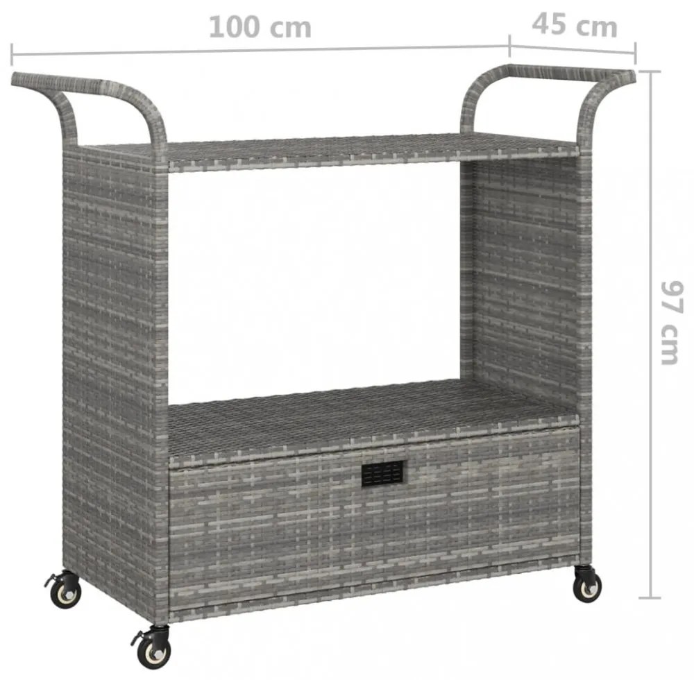 szürke polyrattan bárkocsi fiókkal 100 x 45 x 97 cm