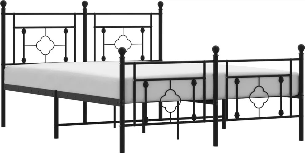 vidaXL fekete fém ágykeret fej- és lábtámlával 135 x 190 cm