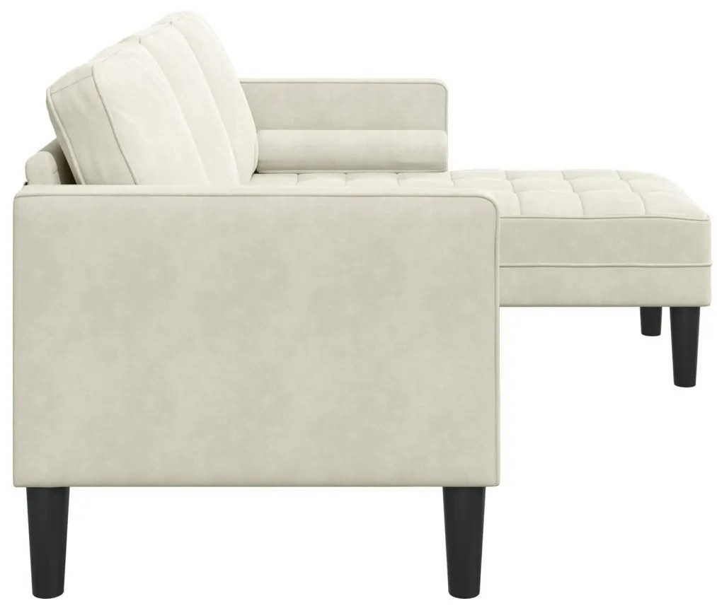 Kerti Kanapé Pad és Párnák L-Alakú Krém Bársony, L-alakú Kanapé Krém 173x131x67 cm Bársony, Pad Krém 113 cm Bársony