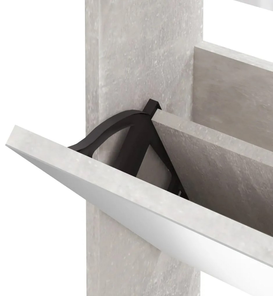 betonszürke 3 szintes cipőszekrény tükörrel 63 x 17 x 102,5 cm