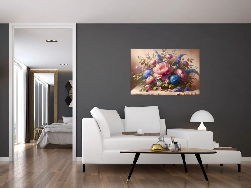 Kép - Asztal tele virágokkal (90x60 cm)