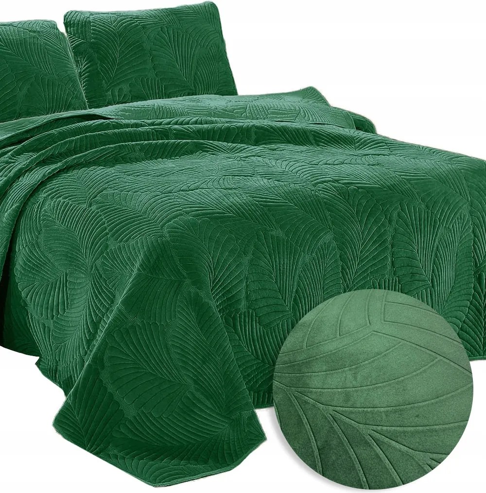 Ágytakaró kanapéra 160x200 Zöld Steppelt bársony velúr levél mintás