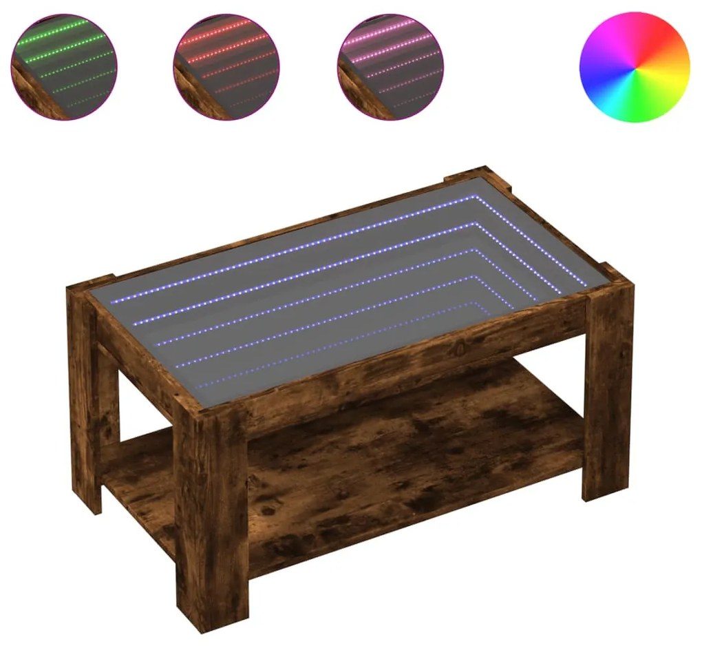 Füstös tölgy szerelt fa dohányzóasztal LED-del 93 x 53 x 45 cm