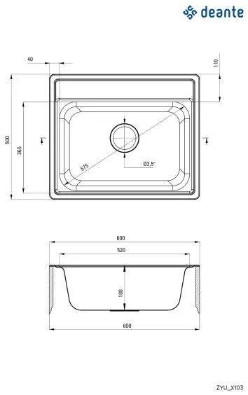 Deante ZYU_0103 - SOUL konyhai mosogató 50x60 cm szatén