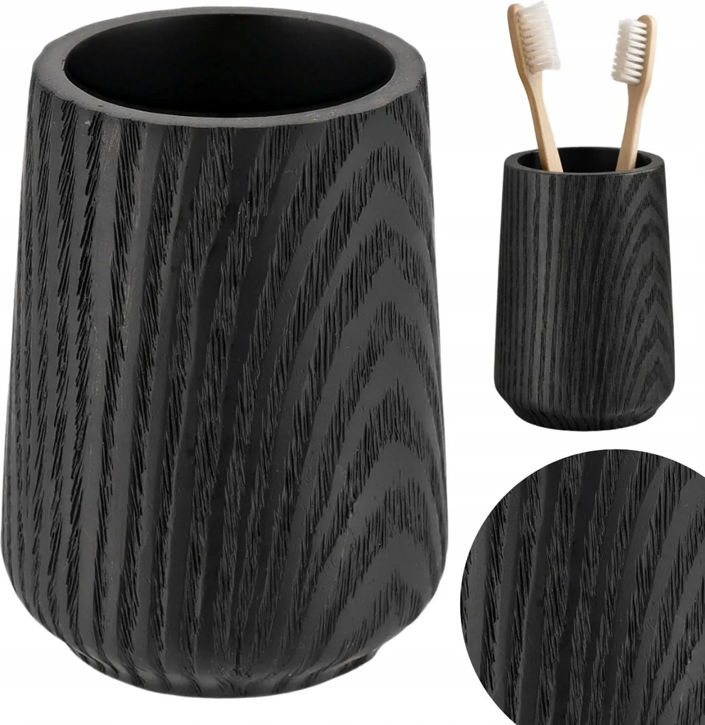 Fogkefe Bögre Fogkrém fürdőszobai rendszerező fekete fa utánzat