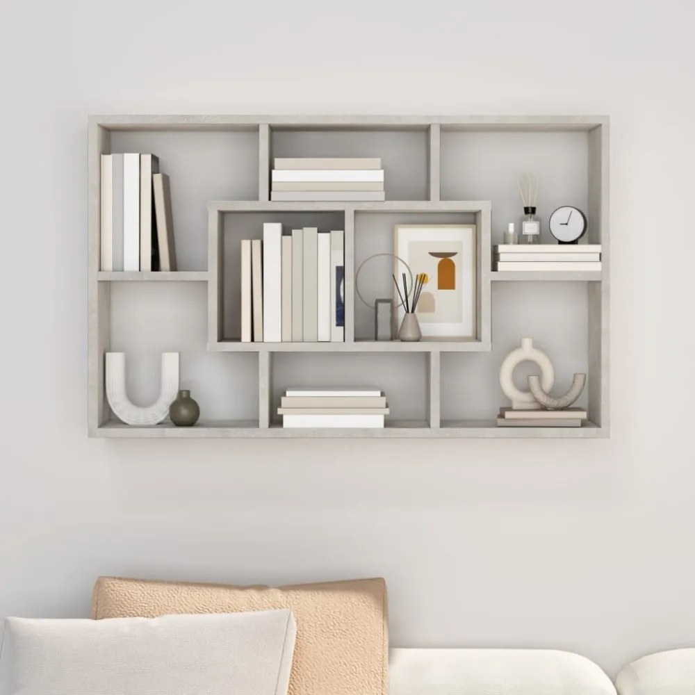 betonszürke szerelt fa fali polc 85 x 16 x 52,5 cm
