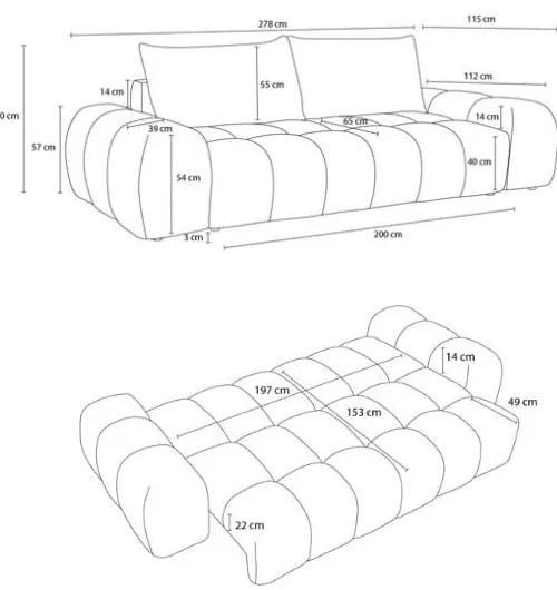 Sötétszürke zsenília kinyitható-tárolóhelyes kanapé 278 cm Everest – Bobochic Paris