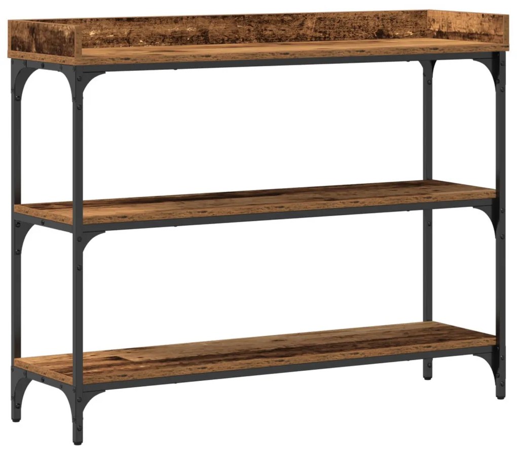 Konzol Asztal Régi Fa 100x30x80 cm Üvegszálas Fa és Acél