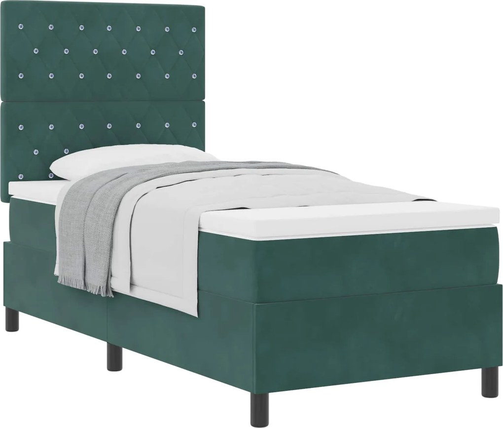 vidaXL Boxrugós ágy matracmal Sötétzöld 100 x 200 cm szövet