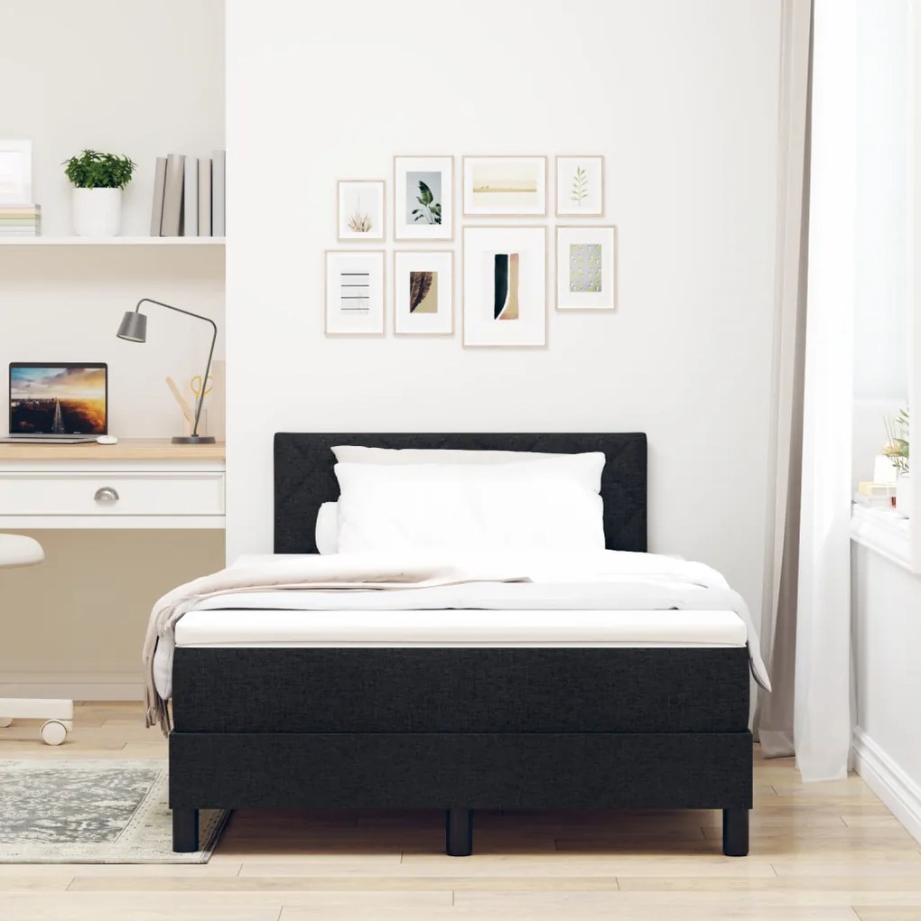 Box Spring Ágy Matraccal és LED Fénnyel Fekete 120x200 cm Szövet