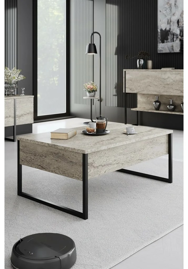Luxe Travertine and Black konferenciaasztal
