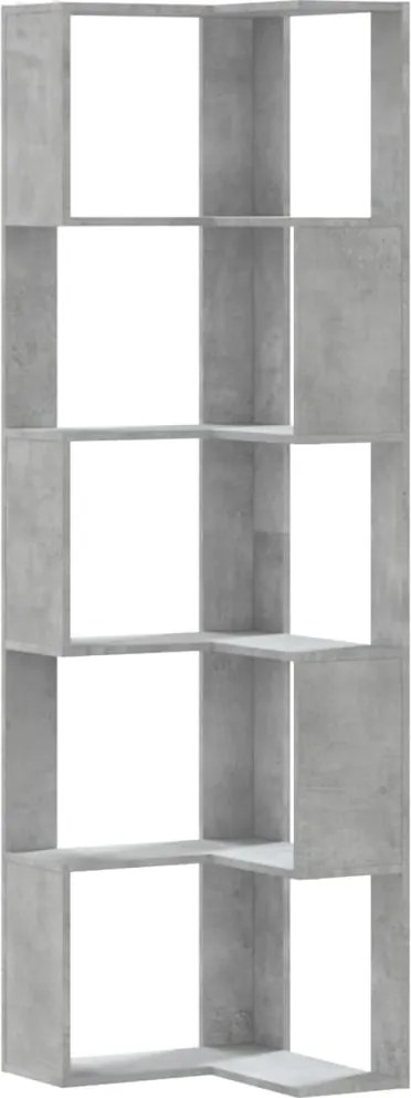 vidaXL 5 szintes betonszürke szerelt fa sarok könyvespolc 50x50x179 cm