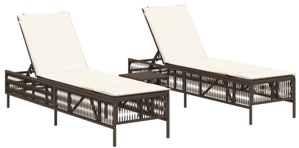2 db barna polyrattan napozóágy asztallal