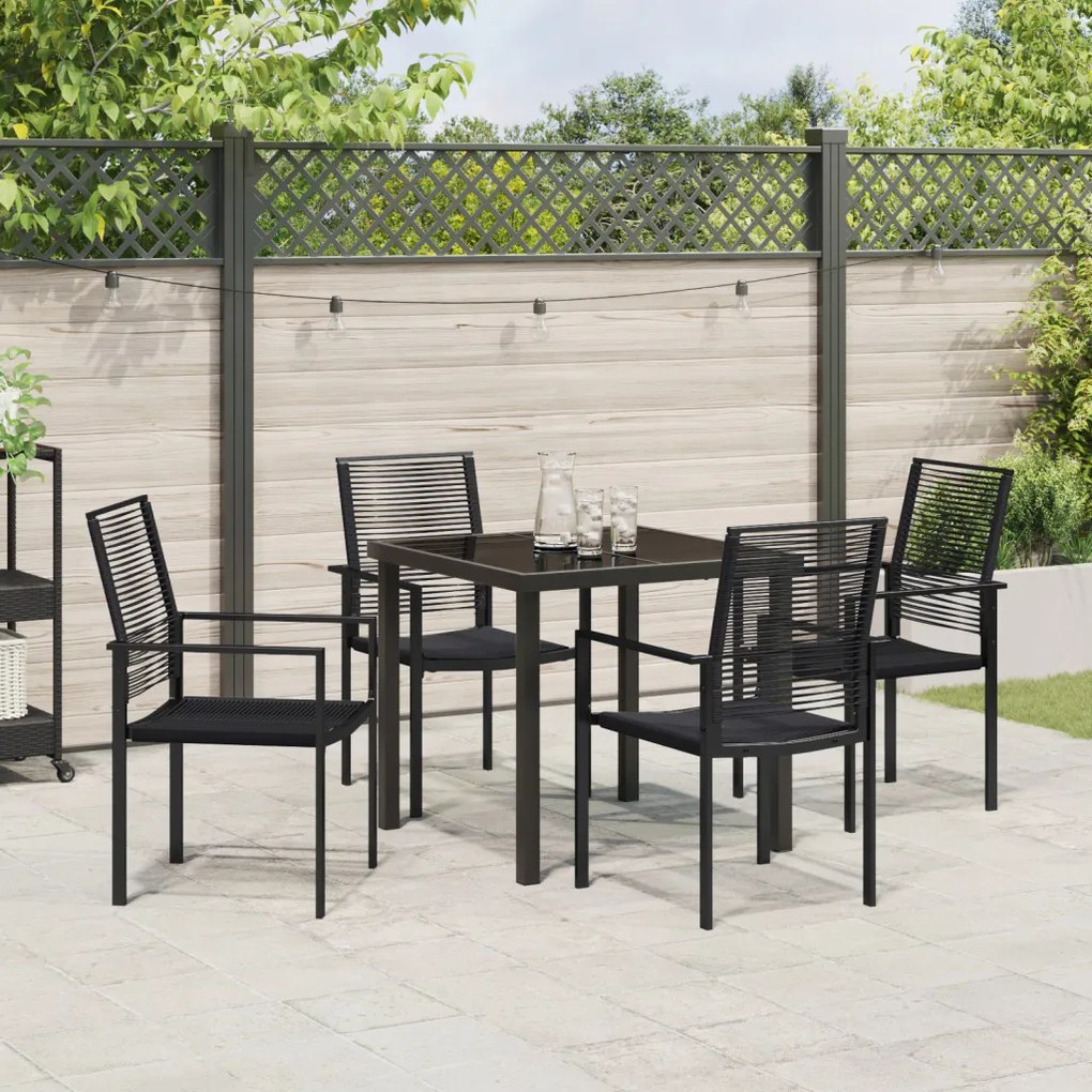 5 részes Kerti Étkező Készlet Fekete PVC Rattan