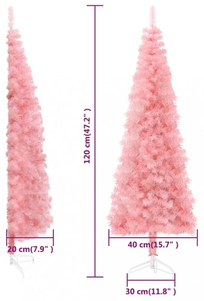 rózsaszín vékony fél műkarácsonyfa állvánnyal 120 cm