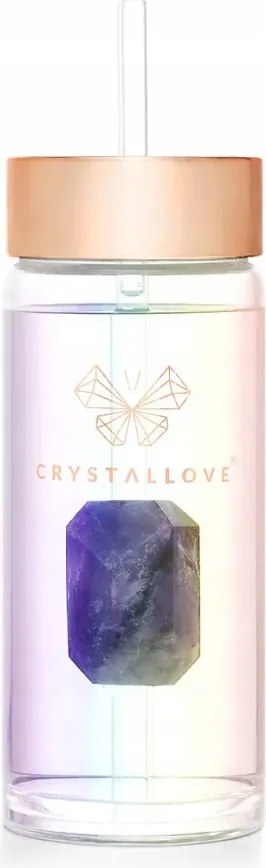 Crystallove Üveg kulacs ametiszttel és szívószállal 400ml hologram