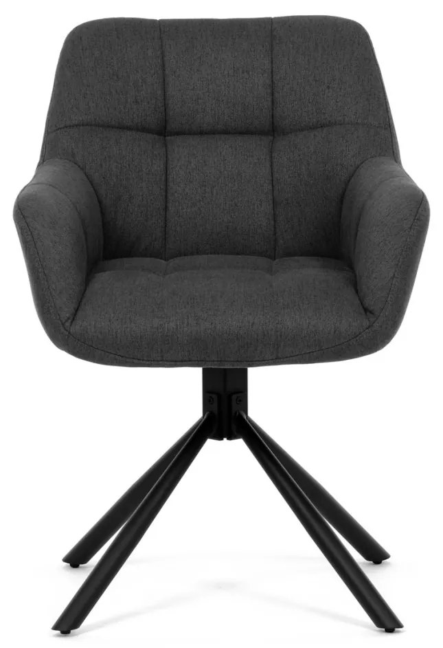 Scaun de sufragerie pivotant, țesătură gri închis, mecanism rotativ 90°/90° (stânga/dreapta), metal negru