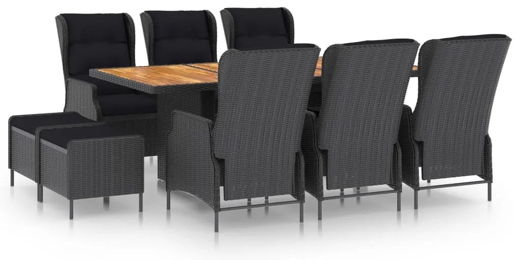 vidaXL 9 részes sötétszürke polyrattan kültéri étkezőszett párnákkal