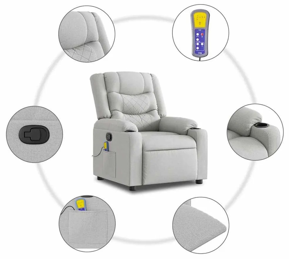 vidaXL felhőszürke szövet dönthető masszázsfotel