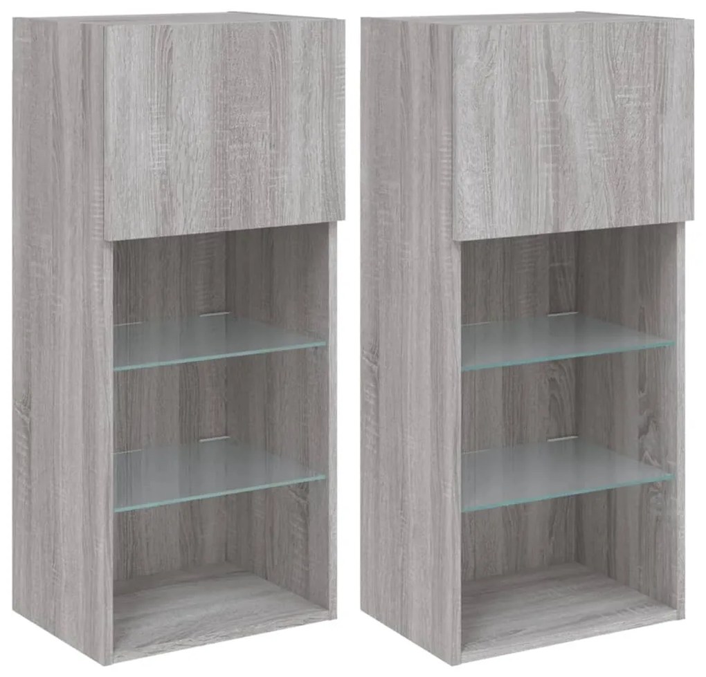 2 db szürke sonoma színű TV-szekrény LED-ekkel 40,5x30x90 cm