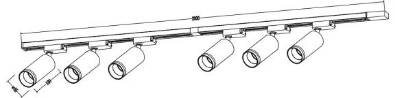 PIPE sínrendszerbe illeszthető spotlámpa 6xGU10/10W/230V, fekete